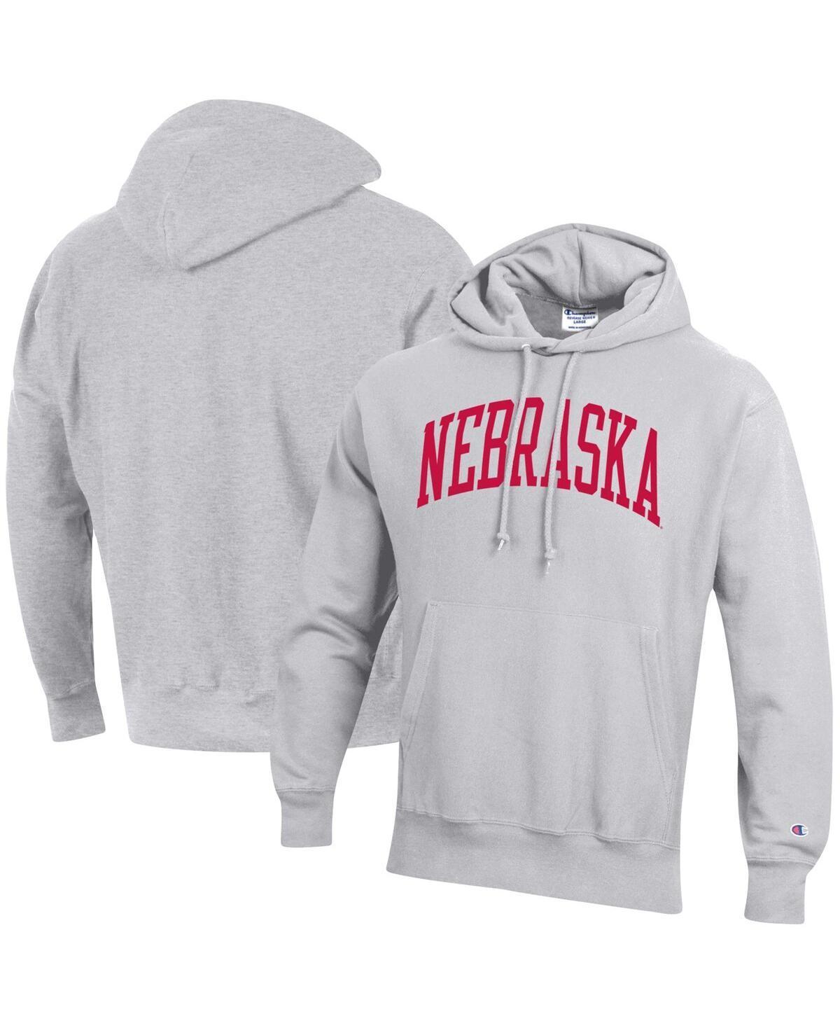 Mens Champion Heathered Gray Nebraska Huskers Team Arch Reverse Weave Pullover Hoodie Product Image