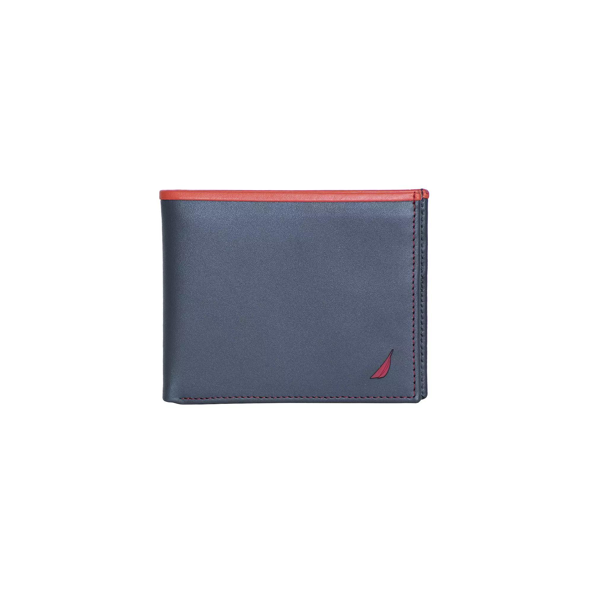Men's Nautica Pop Color Leather RFID-Blocking Bifold Wallet, Black Product Image
