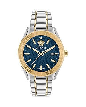 Versace Mens V-Code Analog Two Tone Stainless Steel Blue Dial Watch Product Image