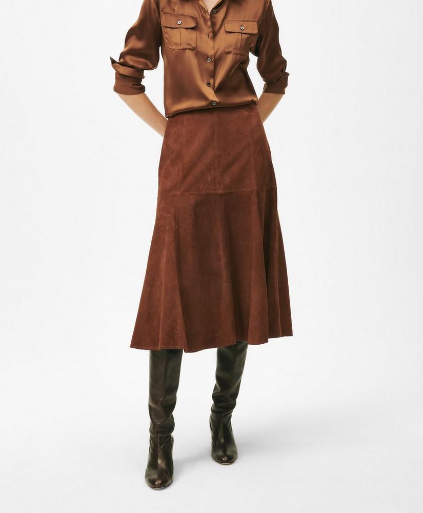 Fluted Hem Skirt in Suede Product Image