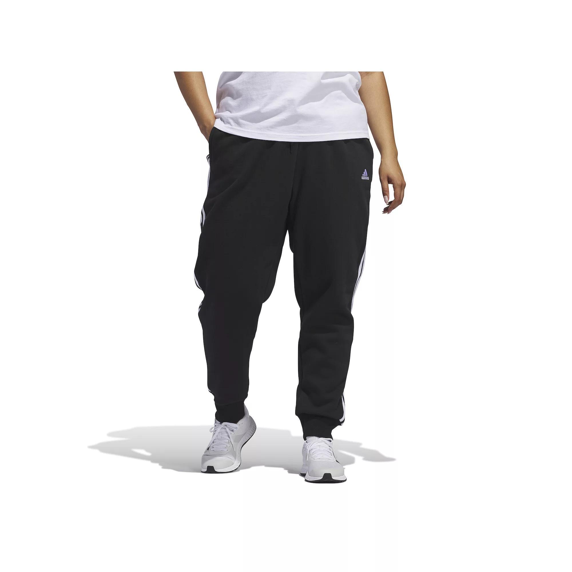 Plus Size adidas 3-Stripe Fleece Joggers, Women's, Size: 2XL, Black White Product Image