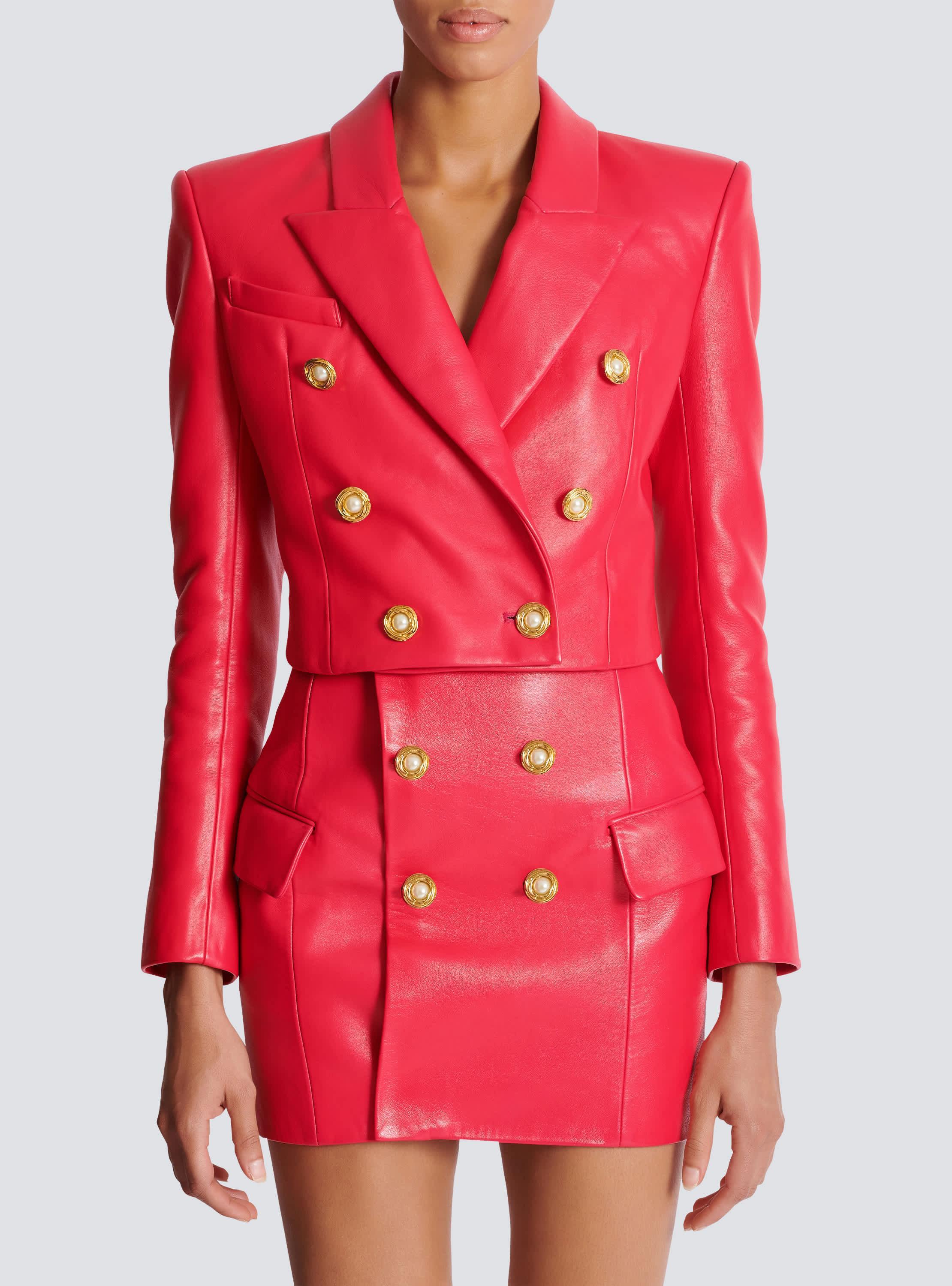 Cropped lambskin 6-button jacket Product Image