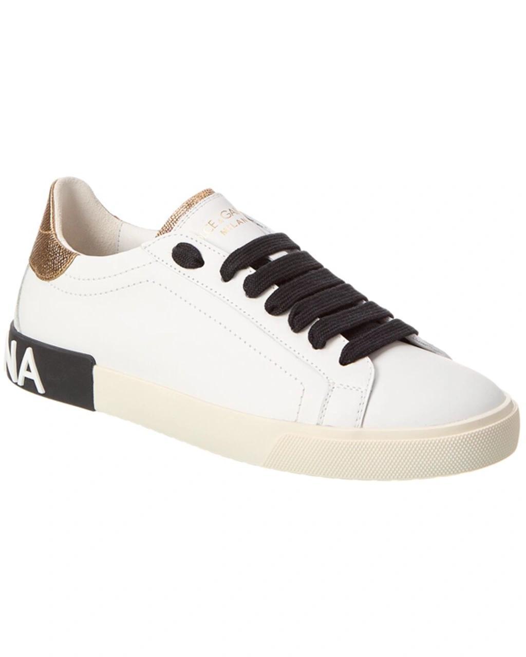 DOLCE & GABBANA Portofino Vintage Leather Sneaker In White Product Image