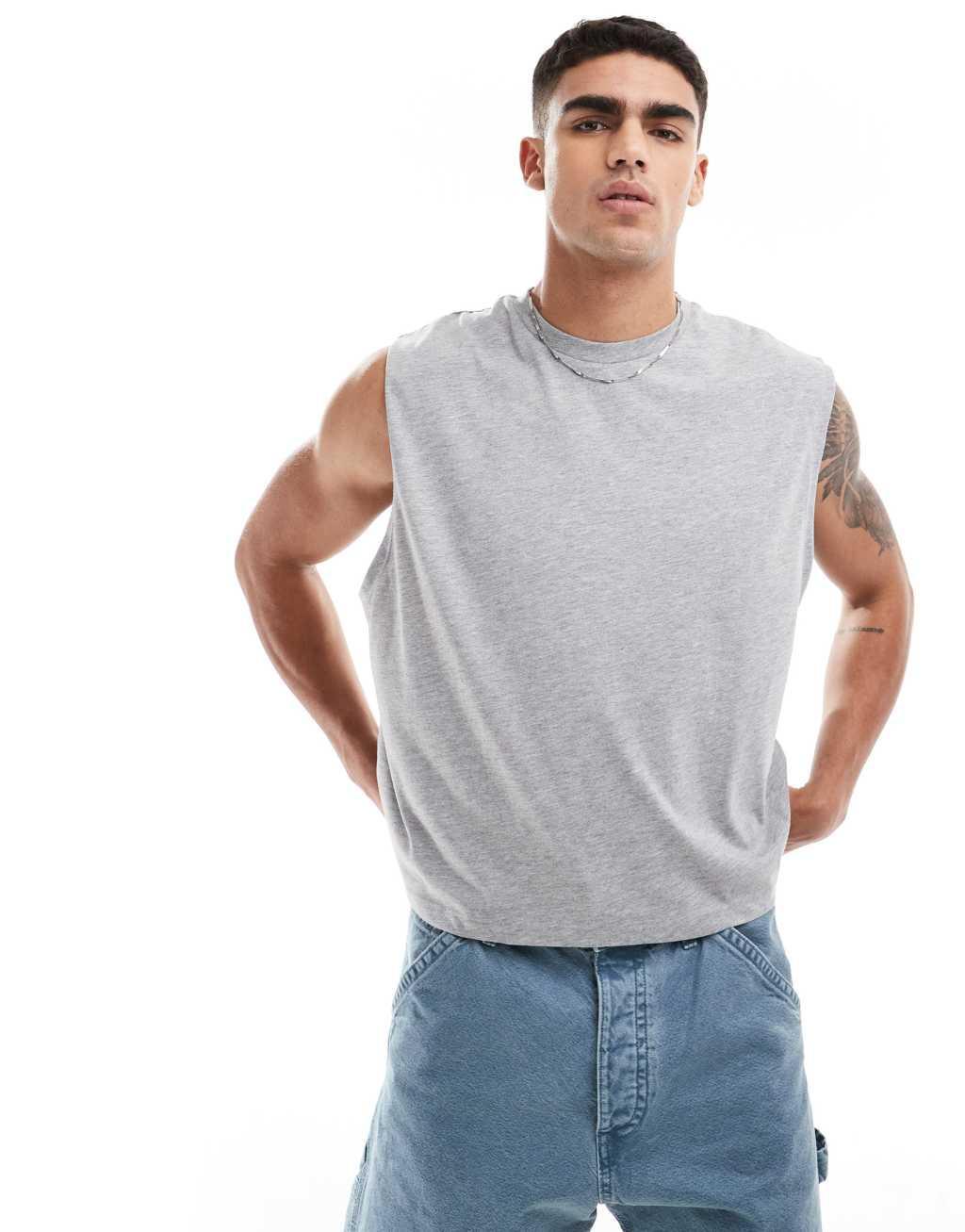 ASOS DESIGN oversized crew neck tank top in gray Product Image