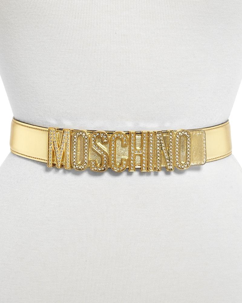 Moschino Womens Embellished Logo Leather Belt Product Image