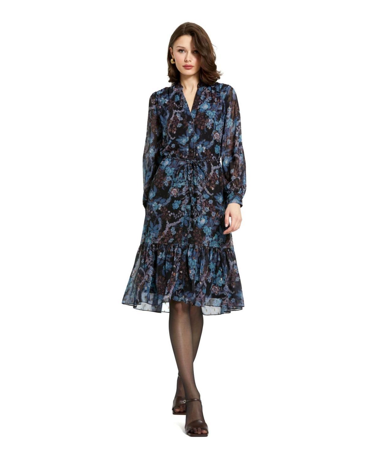 Womens Floral Chiffon Tie-Waist Midi Shirtdress Product Image