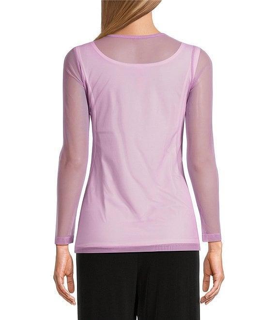 IC Collection Sheer Mesh Crew Neck Long Sleeve Knit Top Product Image