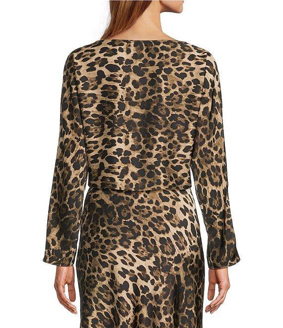 Antonio Melani Blyss Leopard Print Satin Boat Neck Long Sleeve Coordinating Blouse Product Image