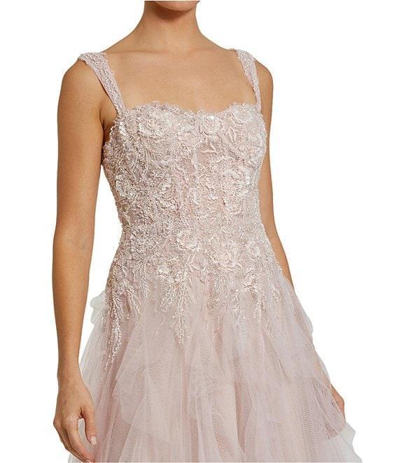 Mac Duggal Bustier Top Embroidered Beaded Lace Ruffle Tulle Ballgown Product Image