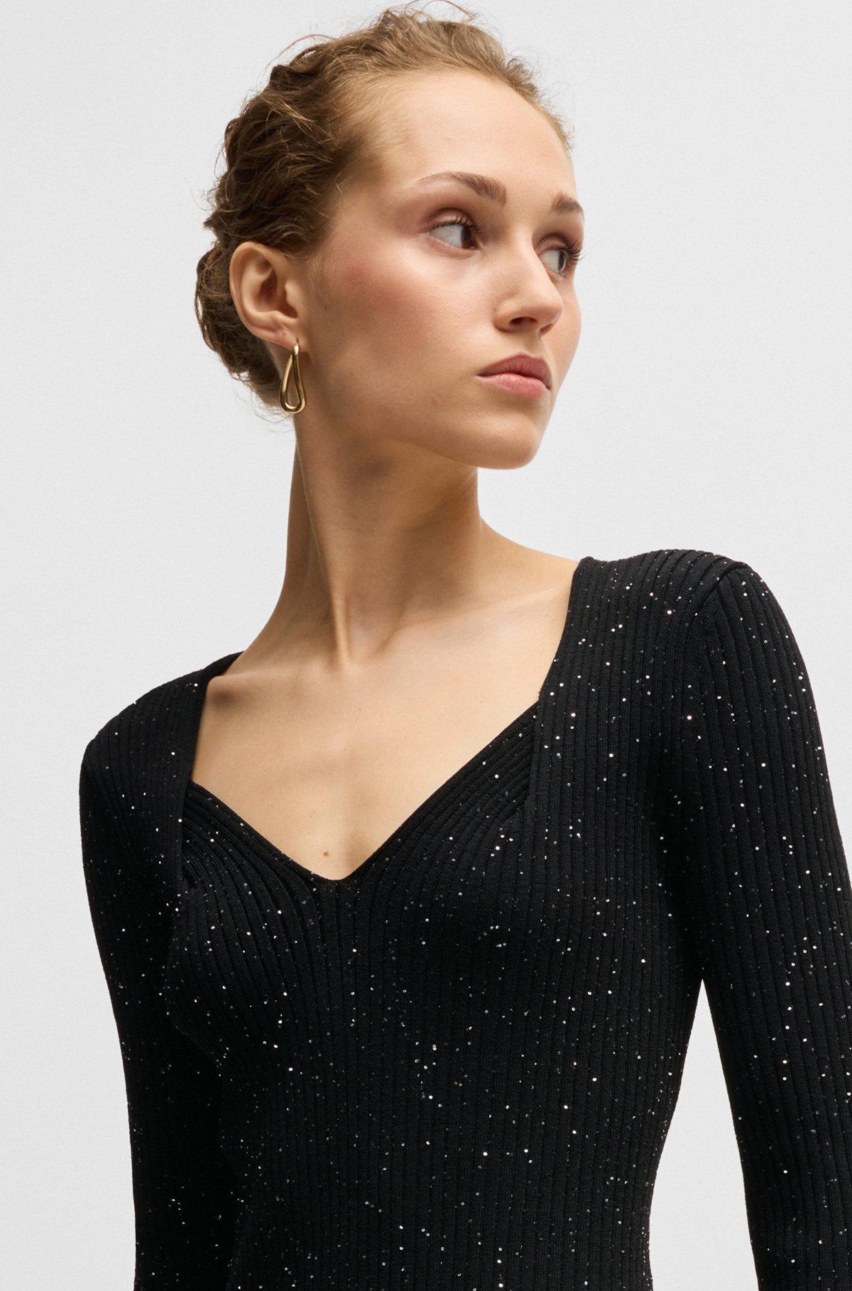 Long-sleeved knitted dress with sequin embellishments Product Image