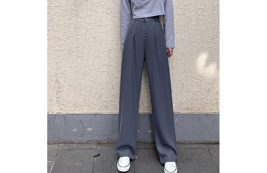 High Rise Plain Wide Leg Slacks (Various Designs) Product Image