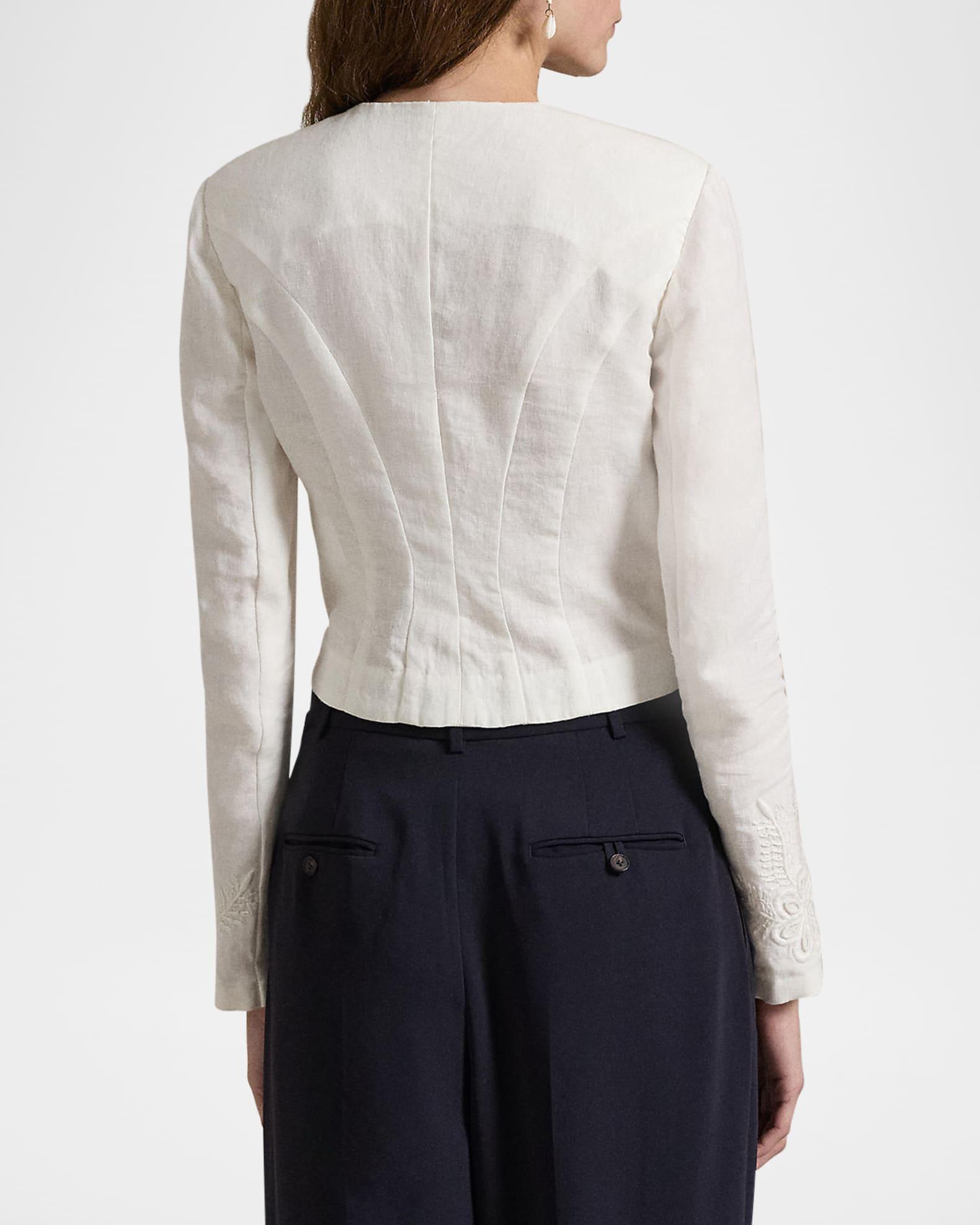 Floral-Embroidered Linen Jacket Product Image