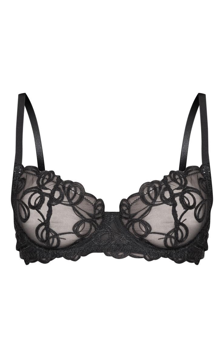 Black Swirl Embroidery Underwired Cup Size Bra Product Image