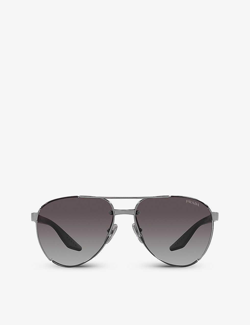 PRADA Linea Rossa Womens Grey Ps 51ys Pilot-frame Metal Sunglasses Product Image