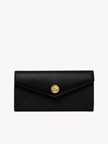 Envelope long wallet with flap in grained leather Product Image