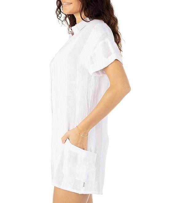 Hurley Stripe Gauze Point Collar Short Sleeve Button Front Swim Cover-Up Romper Product Image