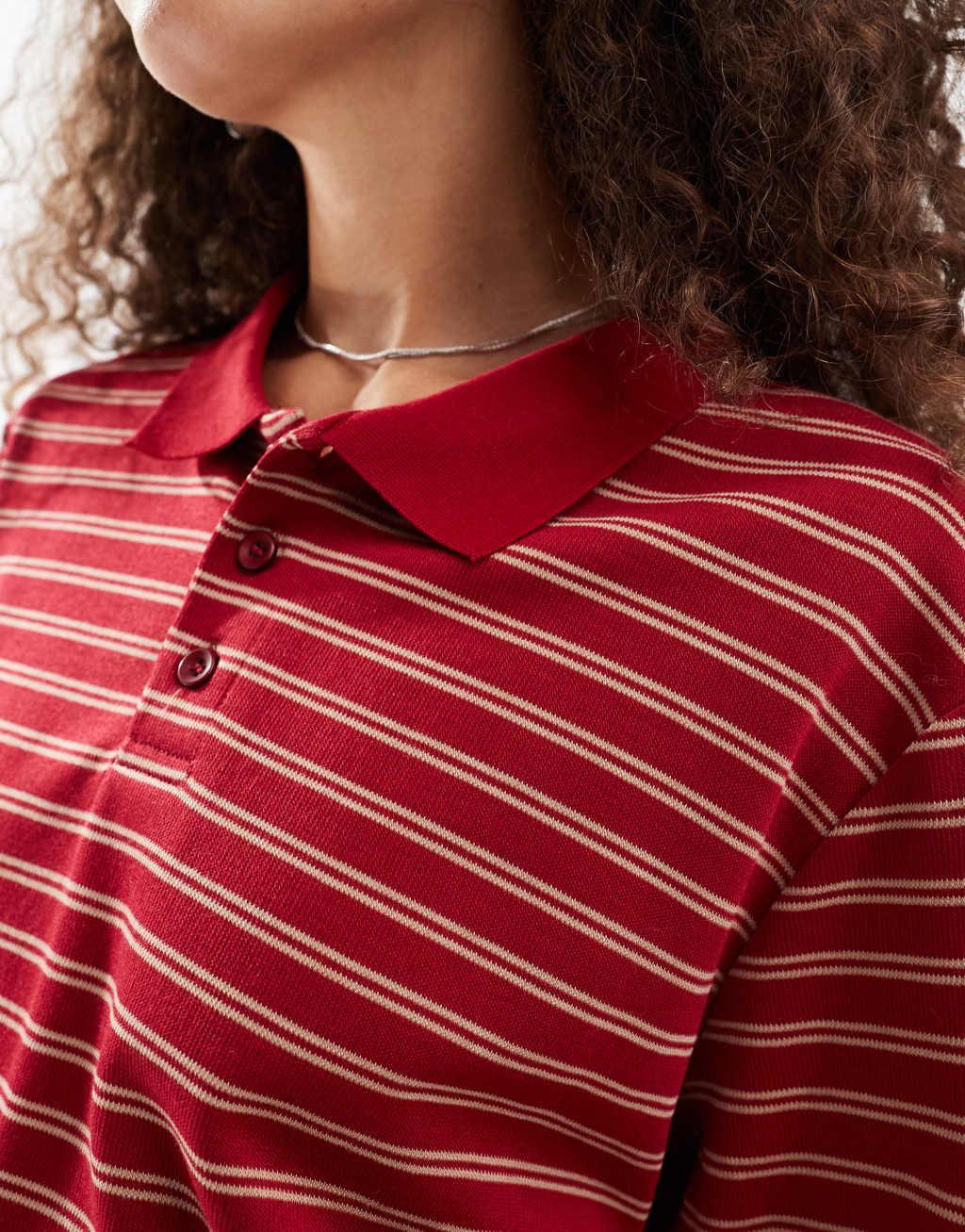 Motel kemillau baggy striped long sleeve rugby top in red and white Product Image