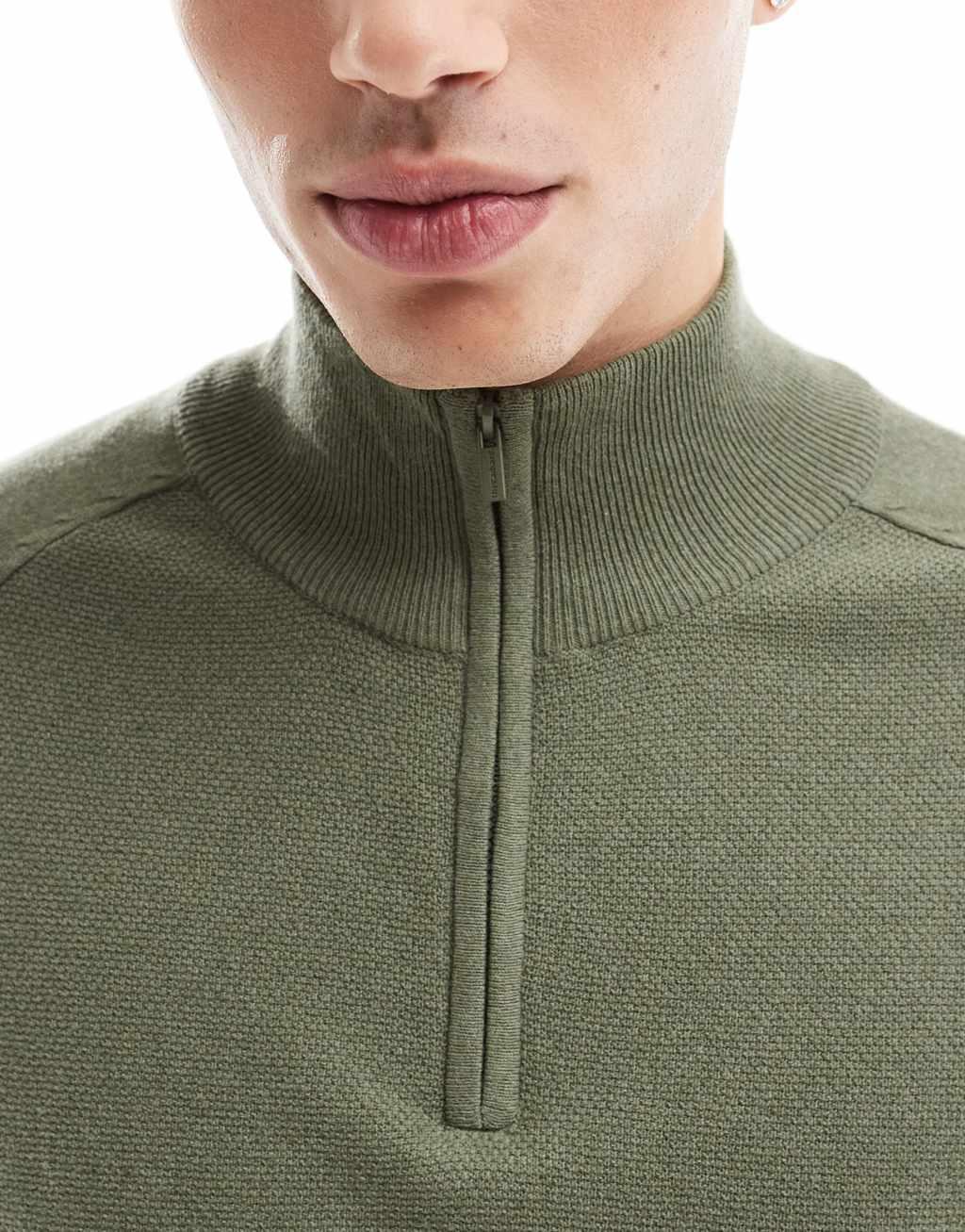 Threadbare 1/4 zip sweater in khaki Product Image