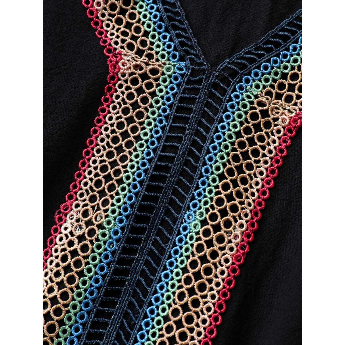 Plus Size Pure Cotton Colorful Lace Midi Dress Black Women V-neck Elbow-length sleeve Curvy BloomChic 10/M Product Image