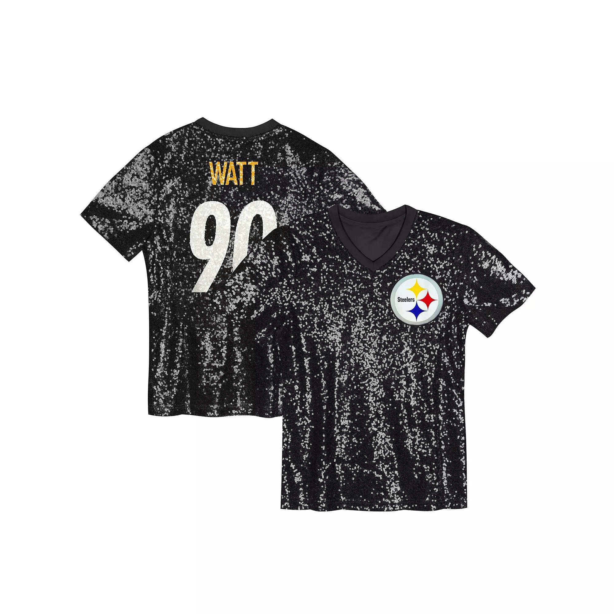 Women's T.J. Watt Black Pittsburgh Steelers Player Name & Number V-Neck Fashion Jersey, Size: Medium Product Image