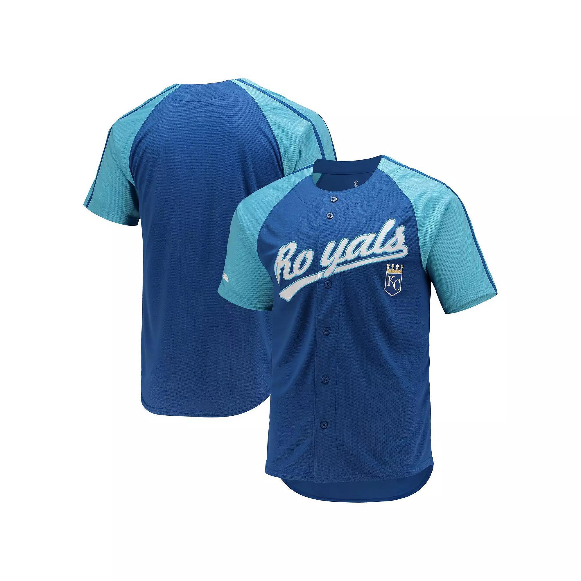 Men's Stitches Royal Kansas City Royals Button-Down Raglan Replica Jersey, Size: Small, Blue Product Image