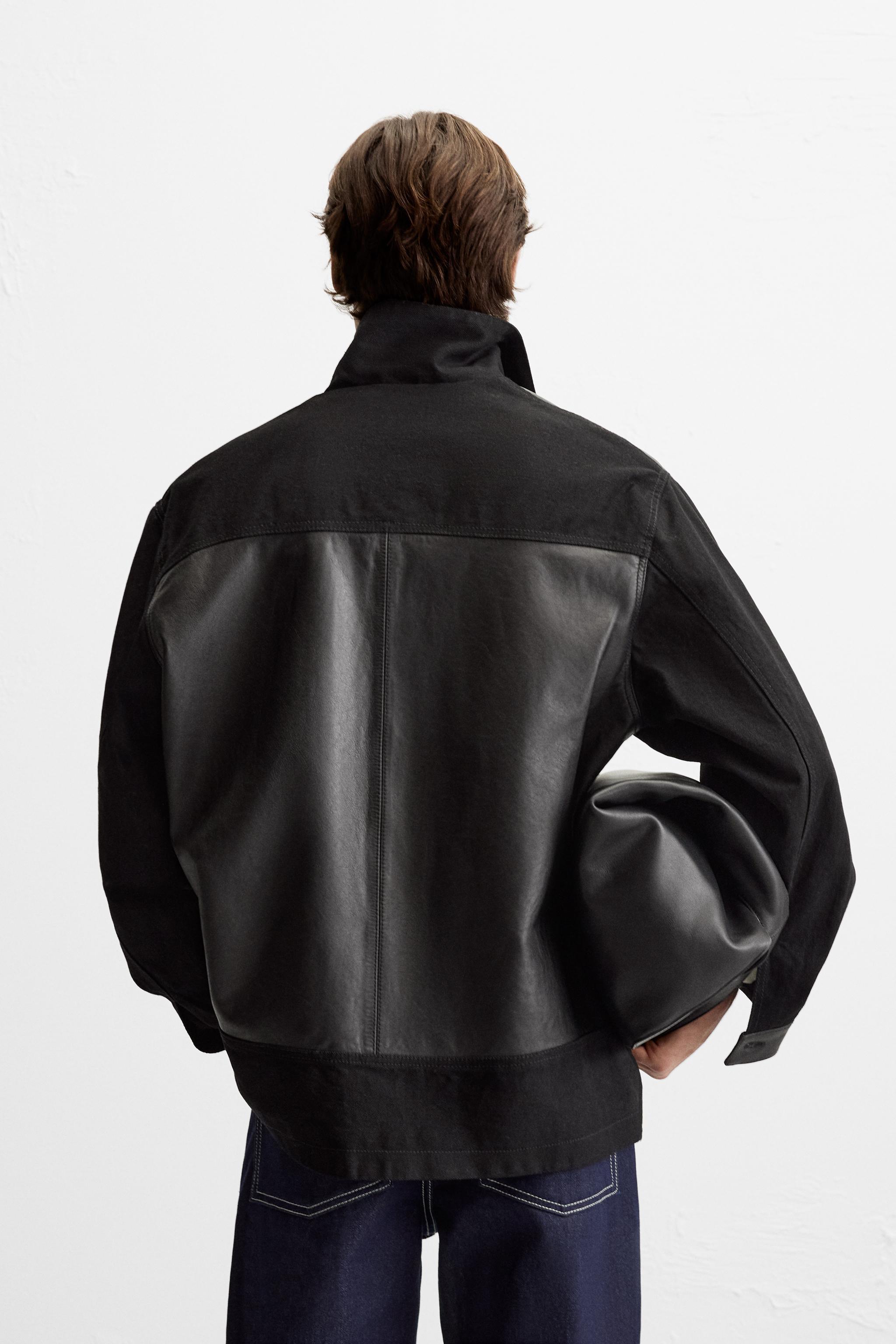 CONTRASTING LEATHER JACKET Product Image