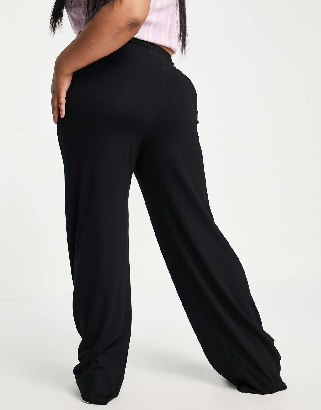 ASOS DESIGN Curve basic wide leg jersey pant in black Product Image