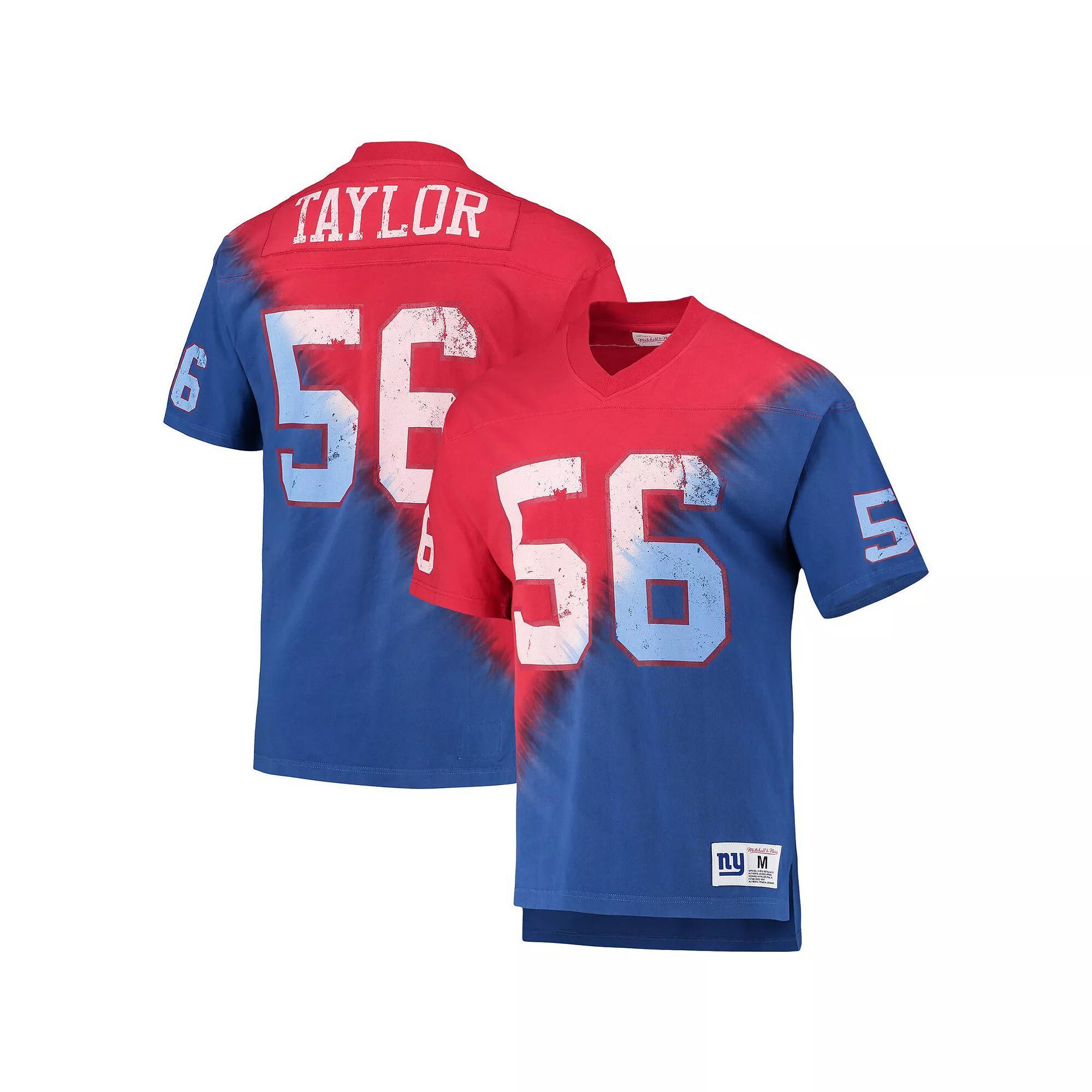 Men's Mitchell & Ness Lawrence Taylor Red/Royal New York Giants Retired Player Name & Number Diagonal Tie-Dye V-Neck T-Shirt,  Product Image