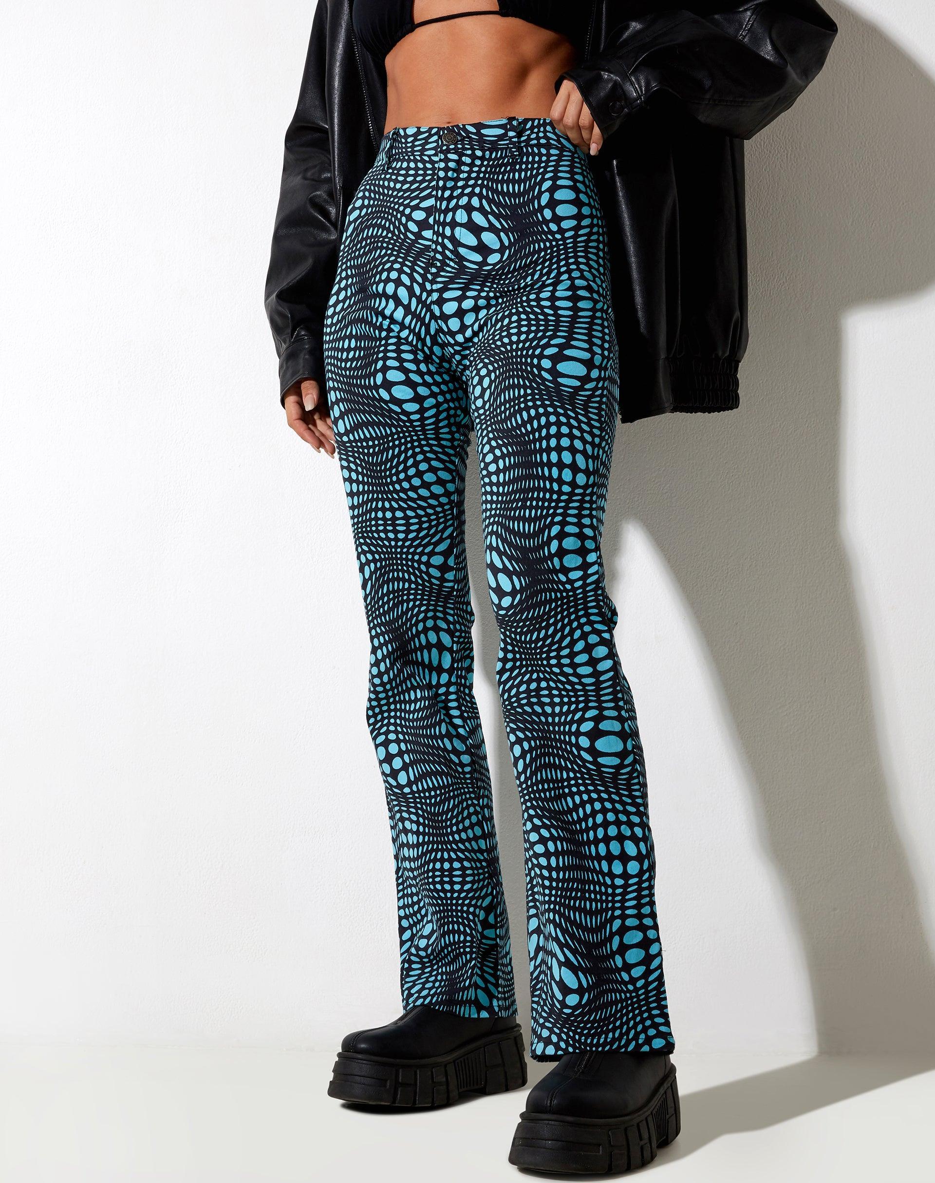 Zoven Flare Trouser in Optic Polka Blue Product Image