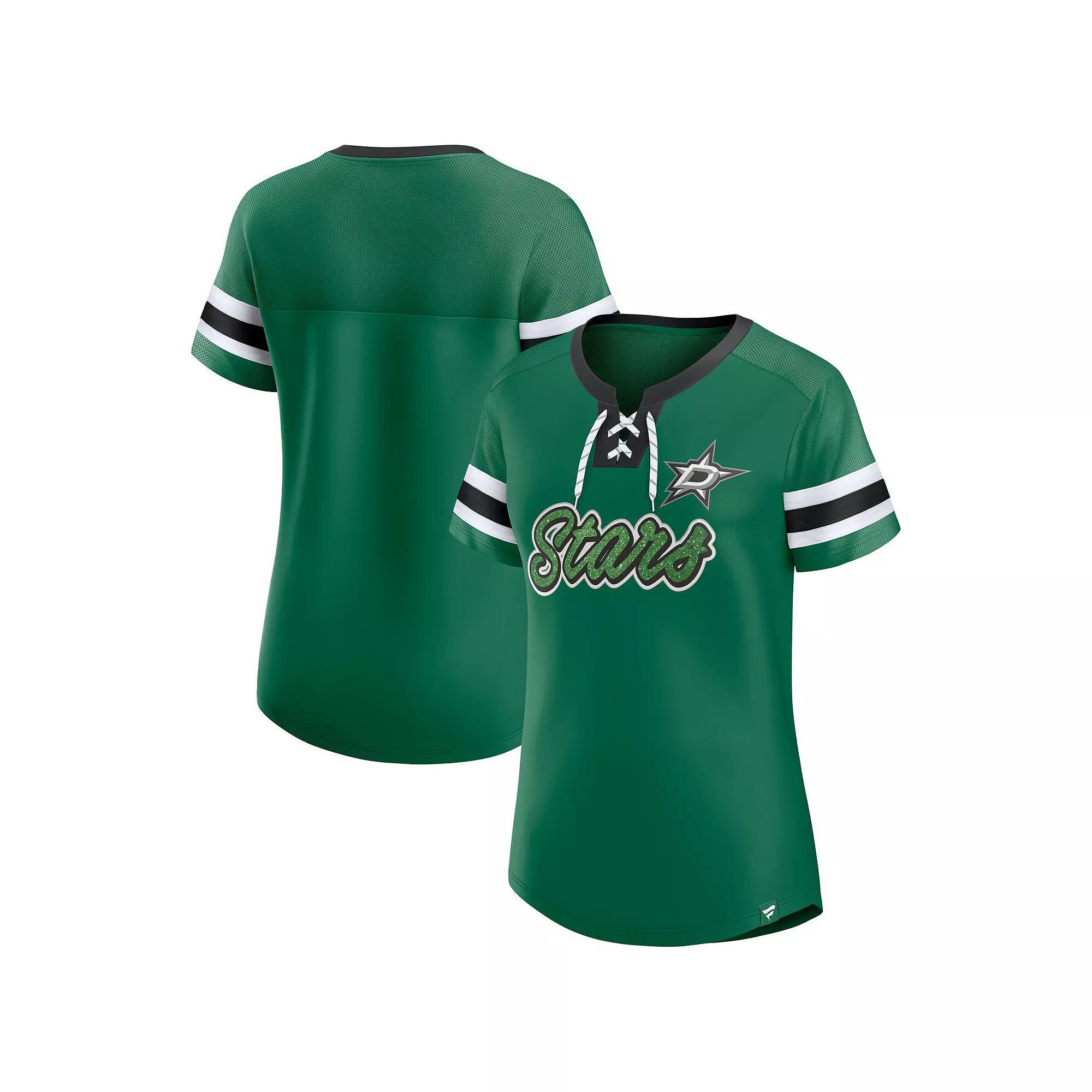 Women's Fanatics Kelly Green Dallas Stars Iconic Athena Lace-Up T-Shirt, Size: 2XL, Str Green Product Image