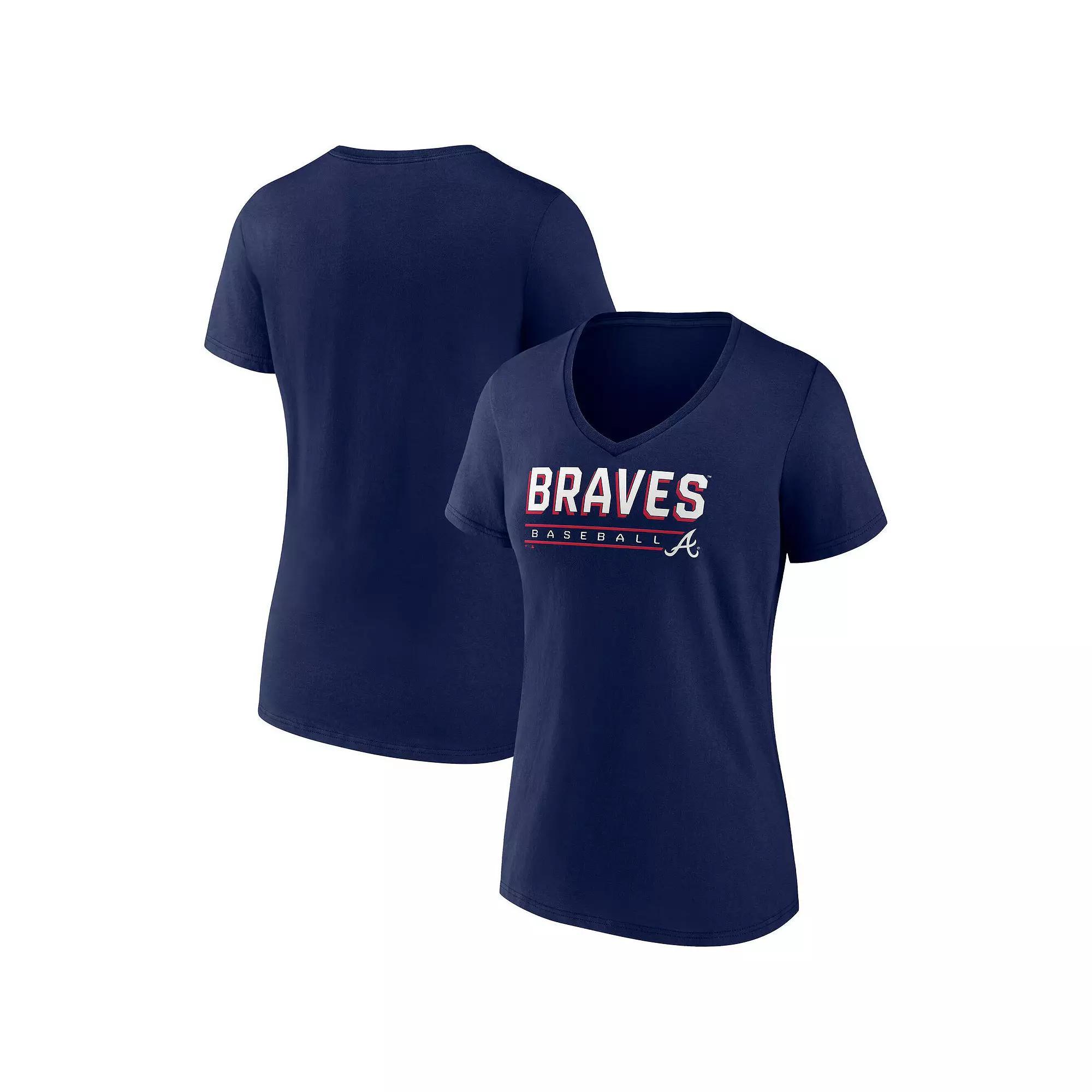 Women's Fanatics  Navy Atlanta Braves V-Neck T-Shirt, Size: XL, Blue Product Image