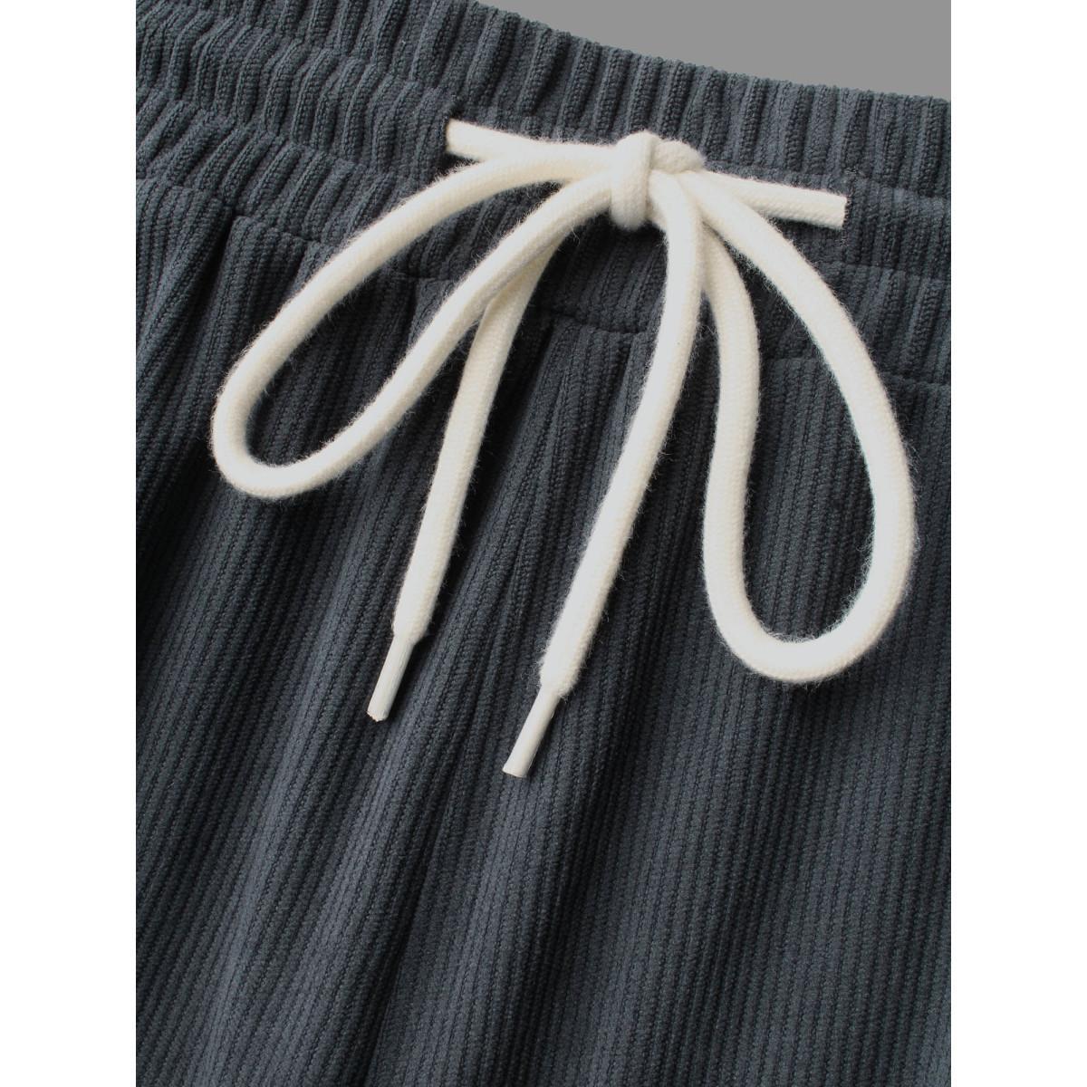 Plus Size Plain Drawstring Slant Pocket Roll Hem Pants Women SlateGray Casual Loose Mid Rise Everyday Pants BloomChic 14-16/1X Product Image