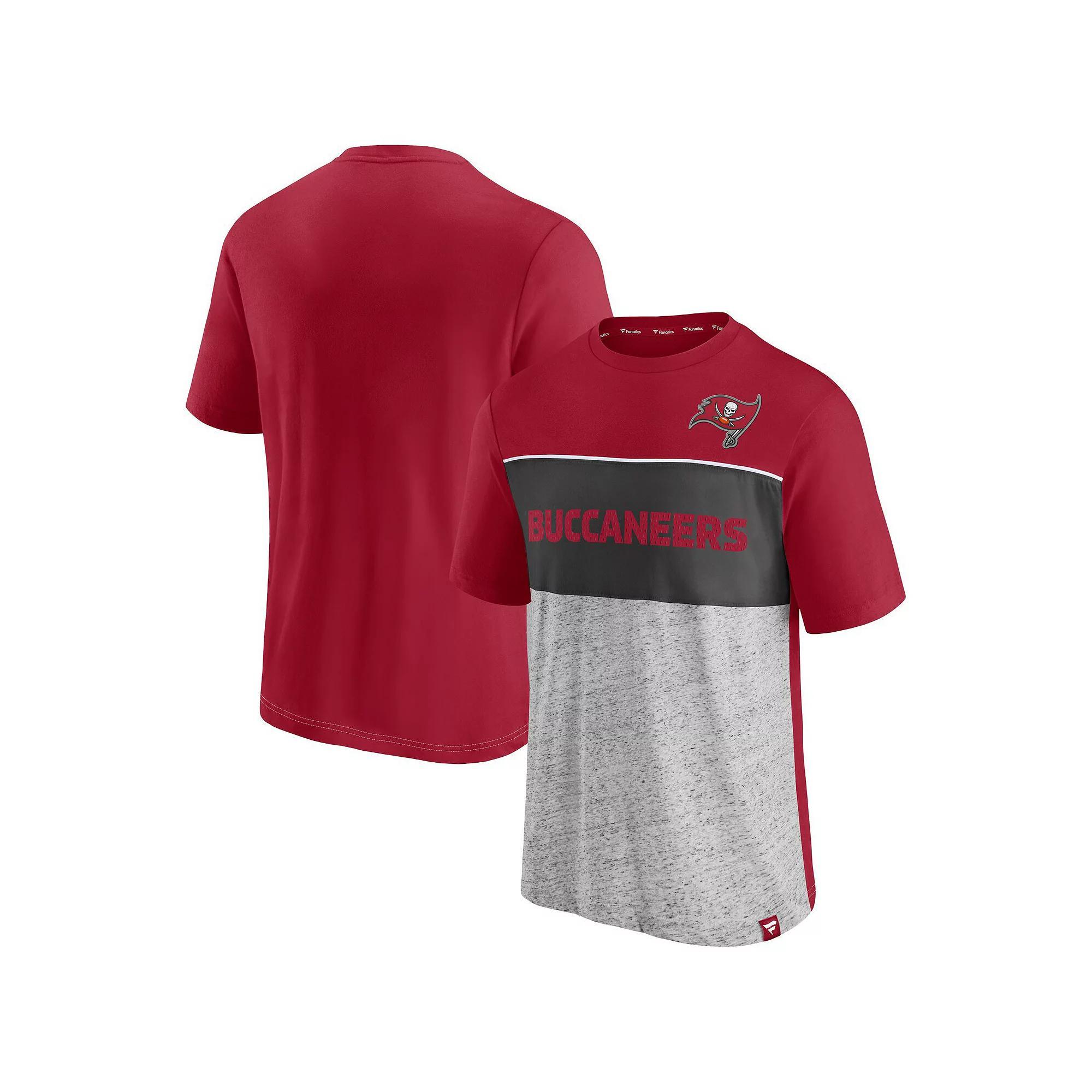 Men's Fanatics Branded Red/Heathered Gray Tampa Bay Buccaneers Colorblock T-Shirt,  Product Image
