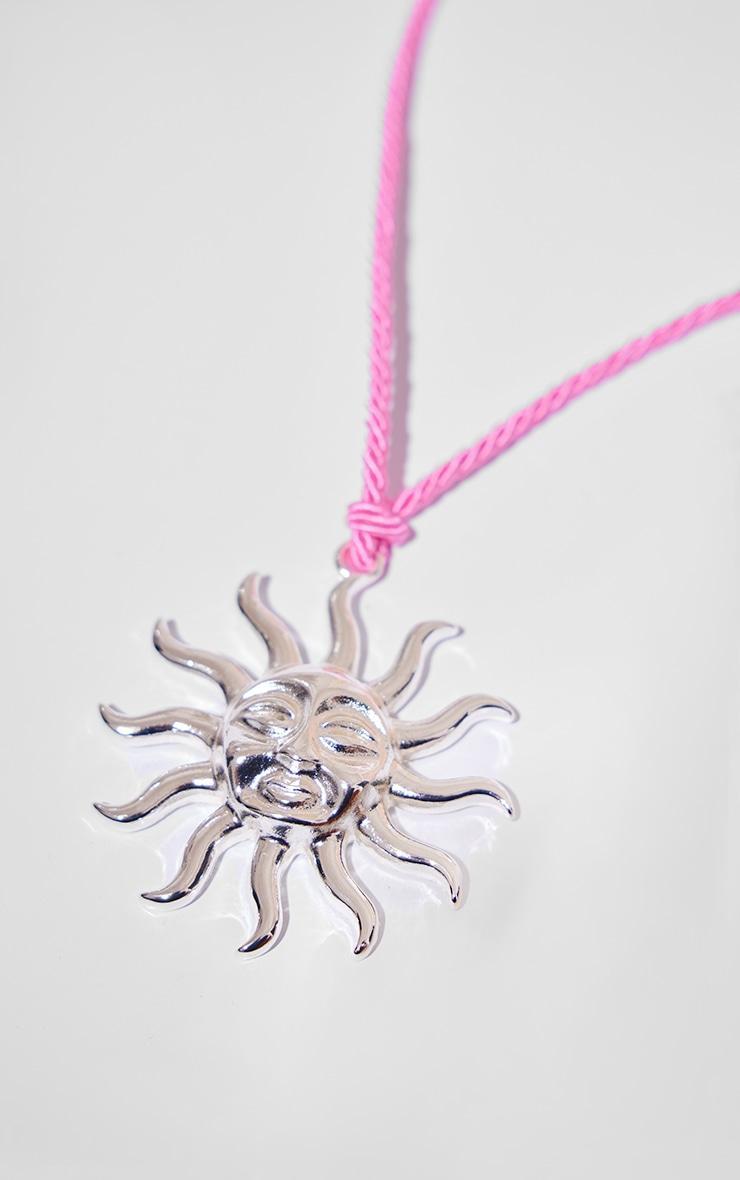 Silver Sun Detail Pink Rope Necklace Product Image