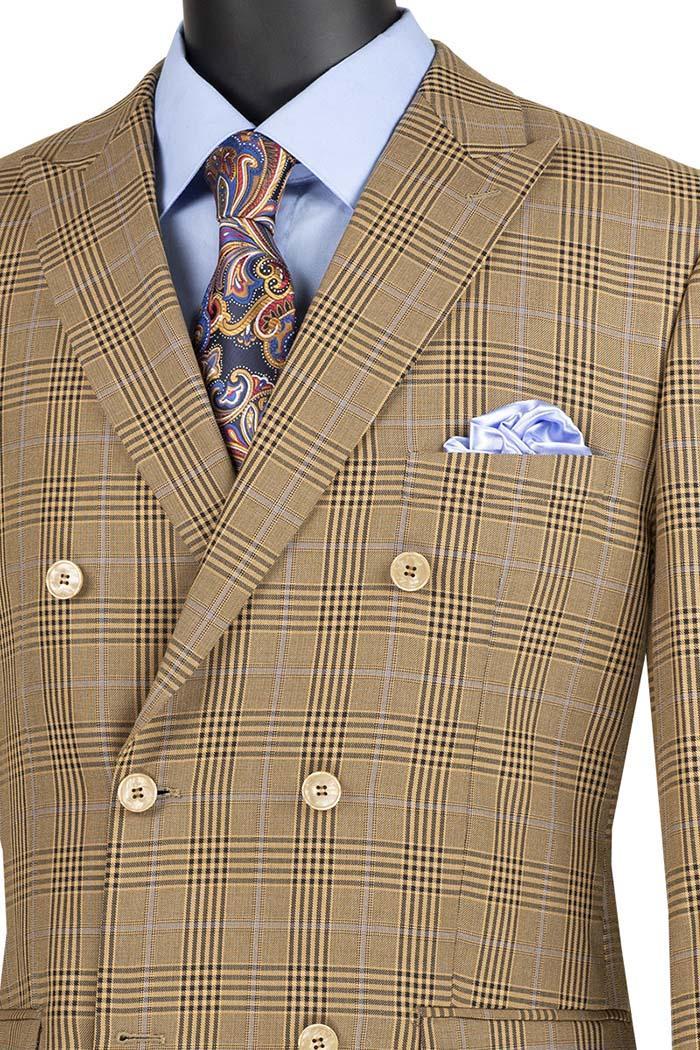 Alexander Collection - Mocha Double Breasted 2 Piece Suit Regular Fit Tone on Tone Windowpane Product Image