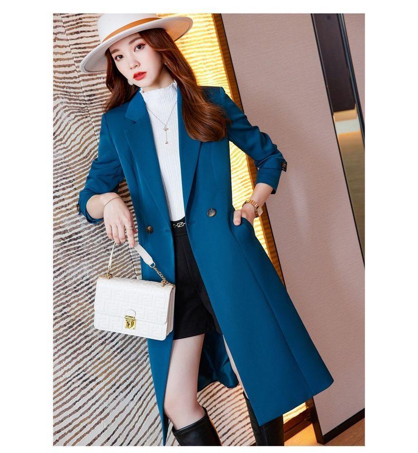 Double Breasted Plain Long Coat Product Image