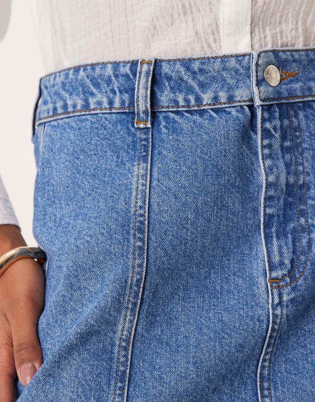 ASOS DESIGN denim seamed mini skirt in mid blue Product Image