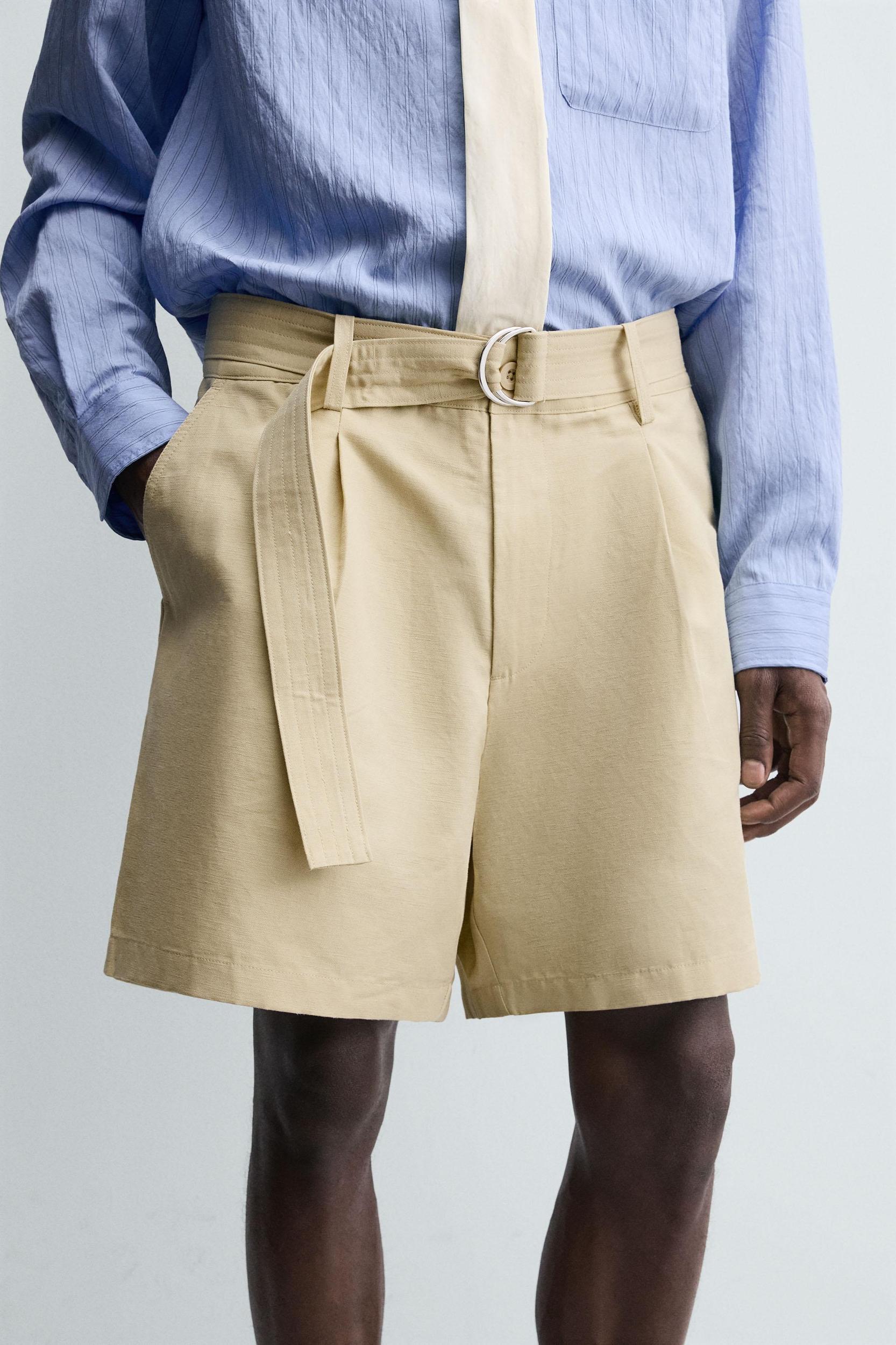 COTTON LINEN BELTED SHORTS Product Image