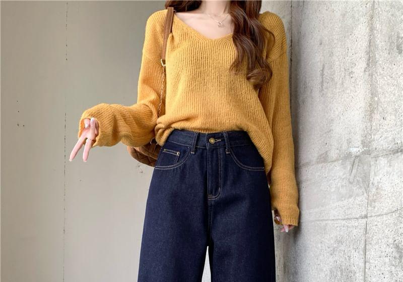 High Rise Plain Wide Leg Jeans Product Image