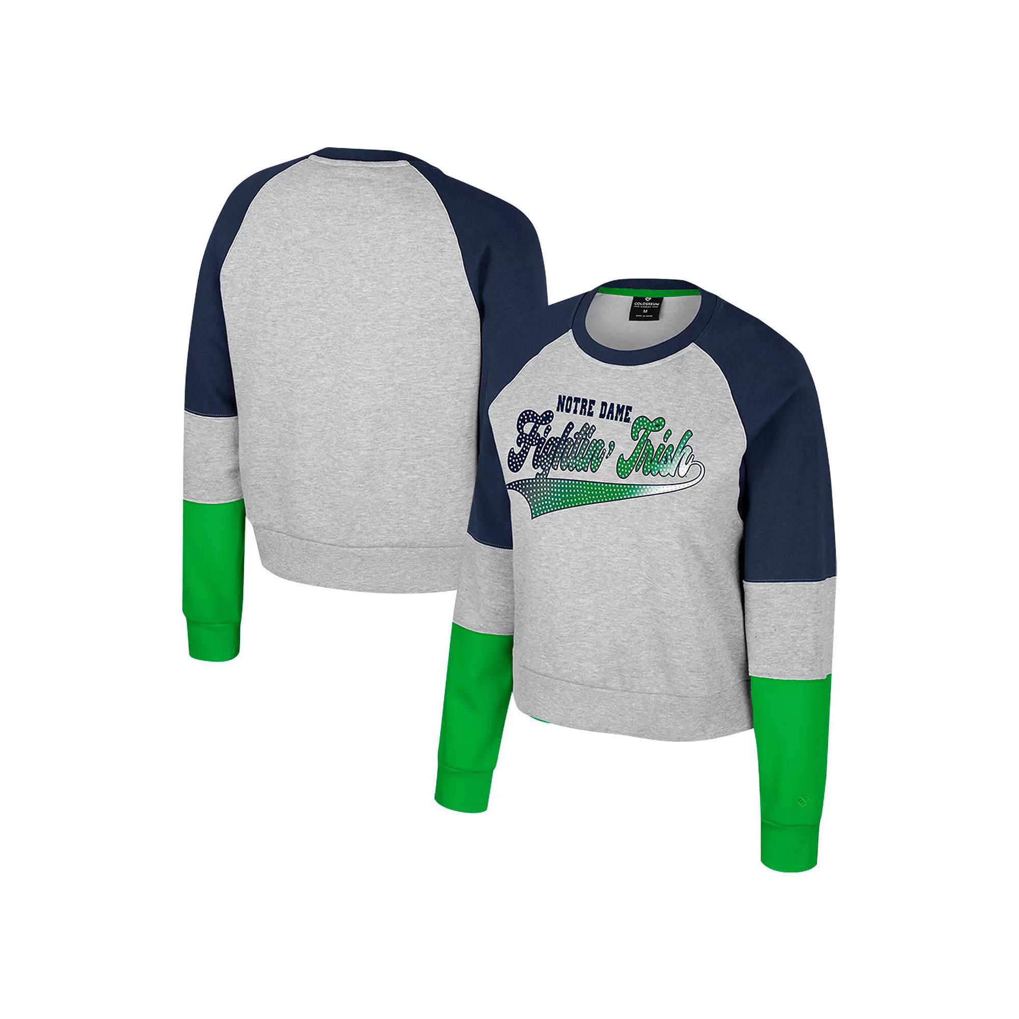 Women's Colosseum Heather Gray Notre Dame Fighting Irish Katinka Rhinestone Scoop Neck Pullover Sweatshirt, Size: XXL, Grey Product Image