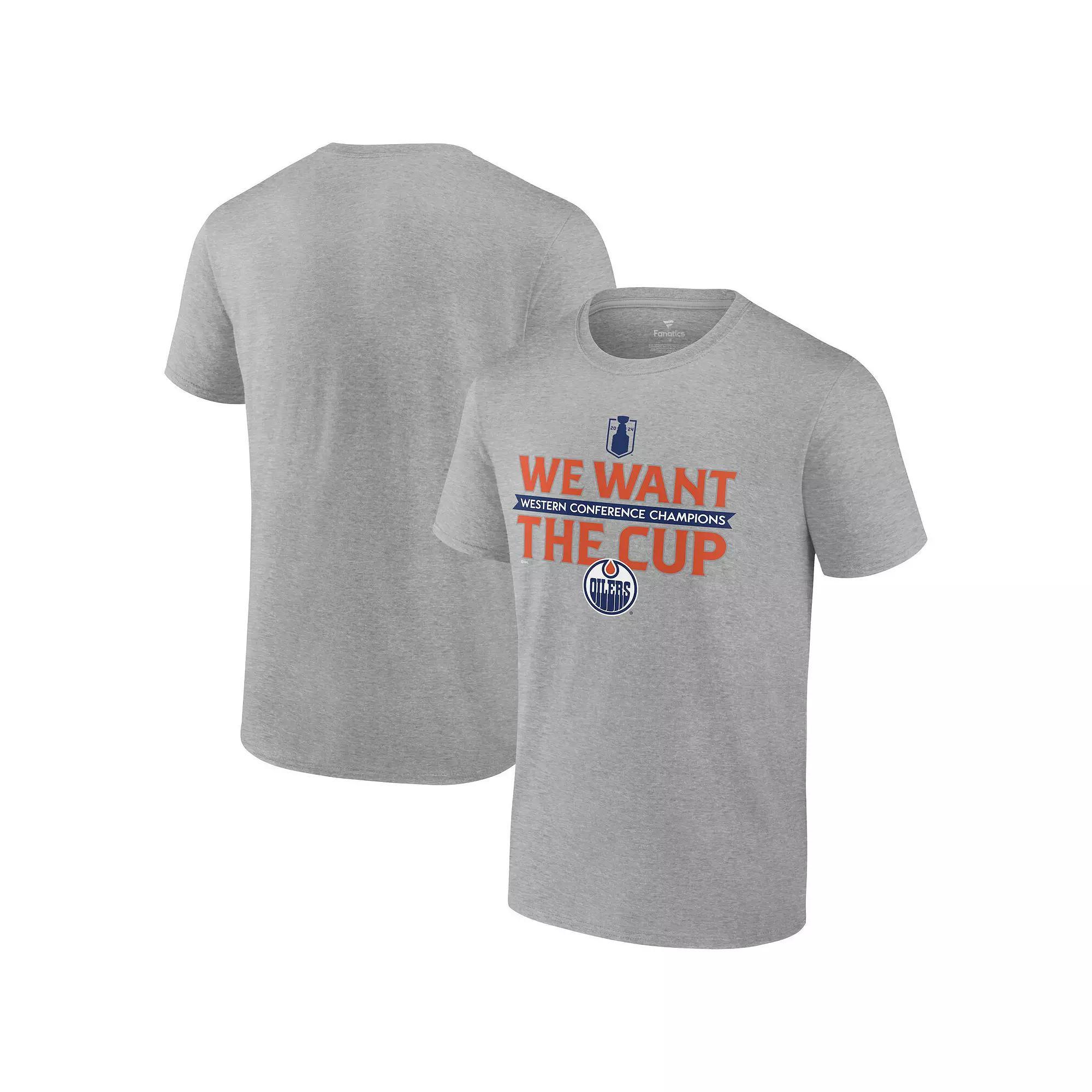 Men's Fanatics  Steel Edmonton Oilers 2024 Western Conference Champions We Want The Cup T-Shirt, Size: Large, Oil Silver Product Image