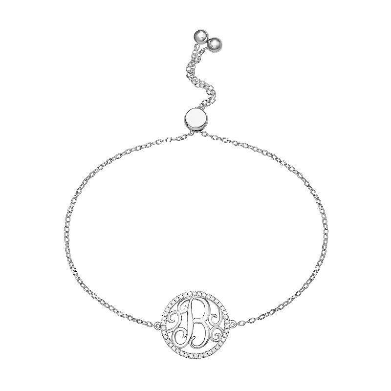 PRIMROSE Sterling Silver Cubic Zirconia Initial Cable Chain Bolo Bracelet, Womens Sterling Silver E Product Image