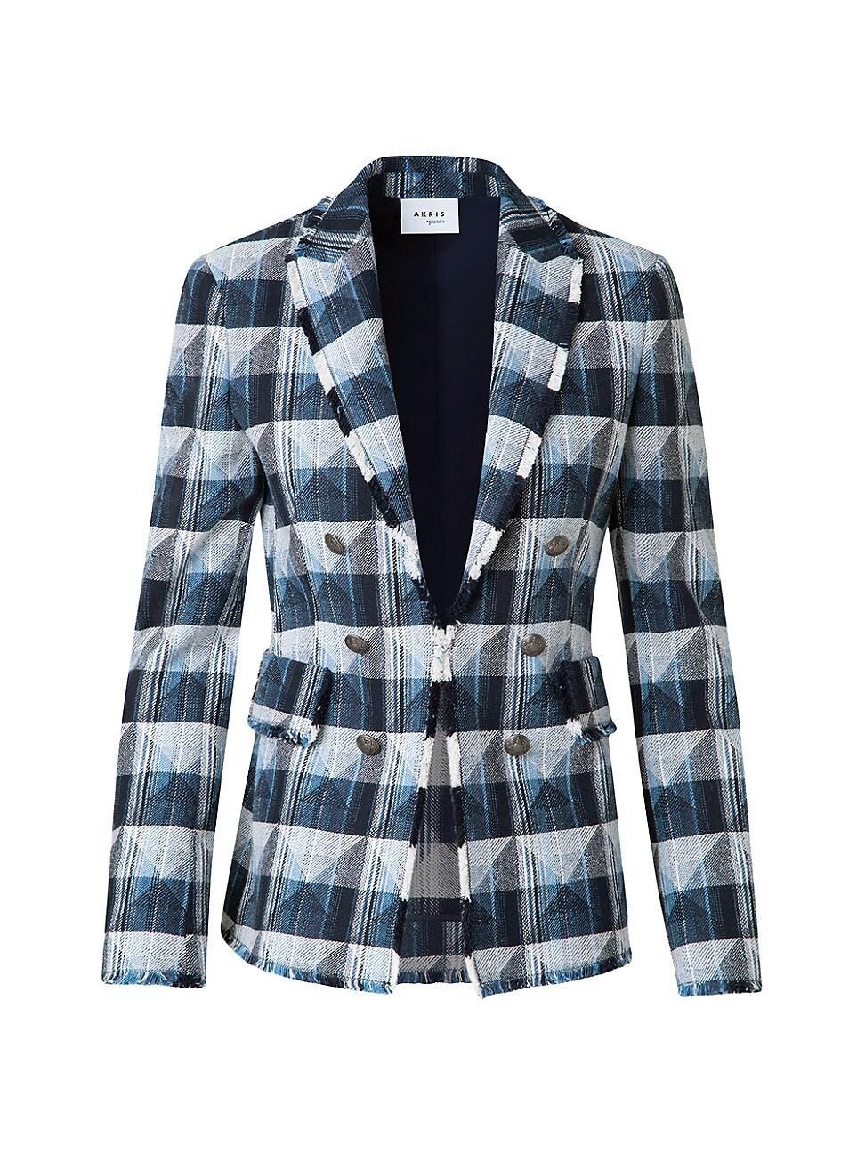 Womens Cotton-Blend Denim Double-Breasted Blazer Product Image