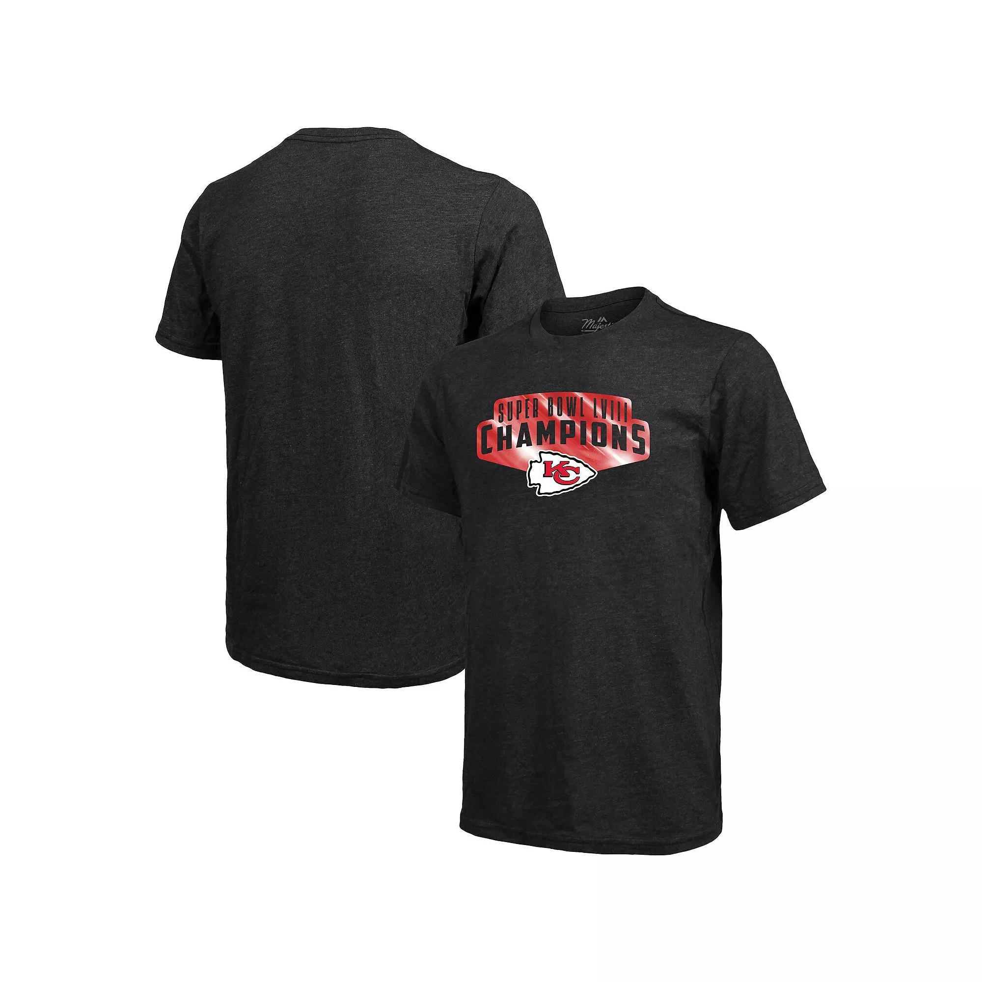 Men's Majestic Threads Black Kansas City Chiefs Super Bowl LVIII Champions Tri-Blend T-Shirts, Size: XL Product Image