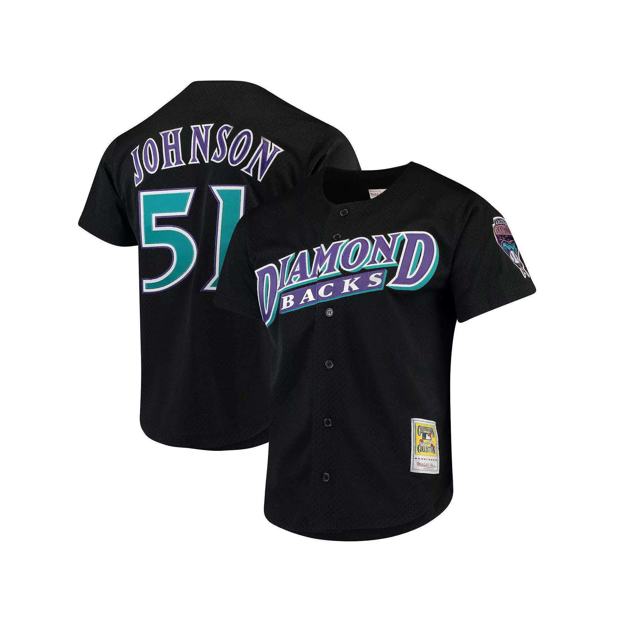 Men's Mitchell & Ness Randy Johnson Black Arizona Diamondbacks Cooperstown Collection Mesh Batting Practice Button-Up Jersey, Size: Large Product Image