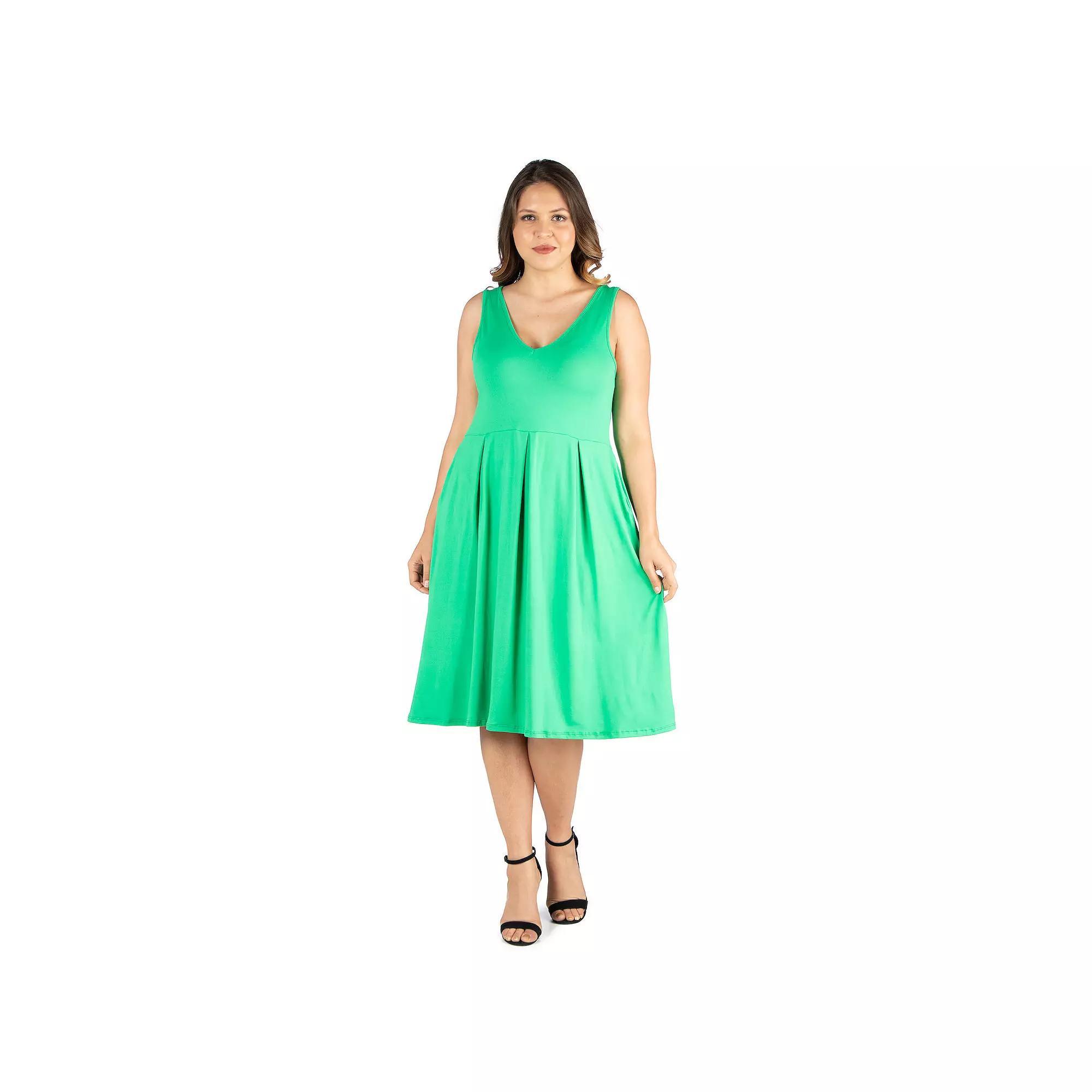 Plus Size 24seven Comfort Apparel Sleeveless Midi Fit and Flare Dress with Pockets, Women's, Size: 3XL, Green Product Image