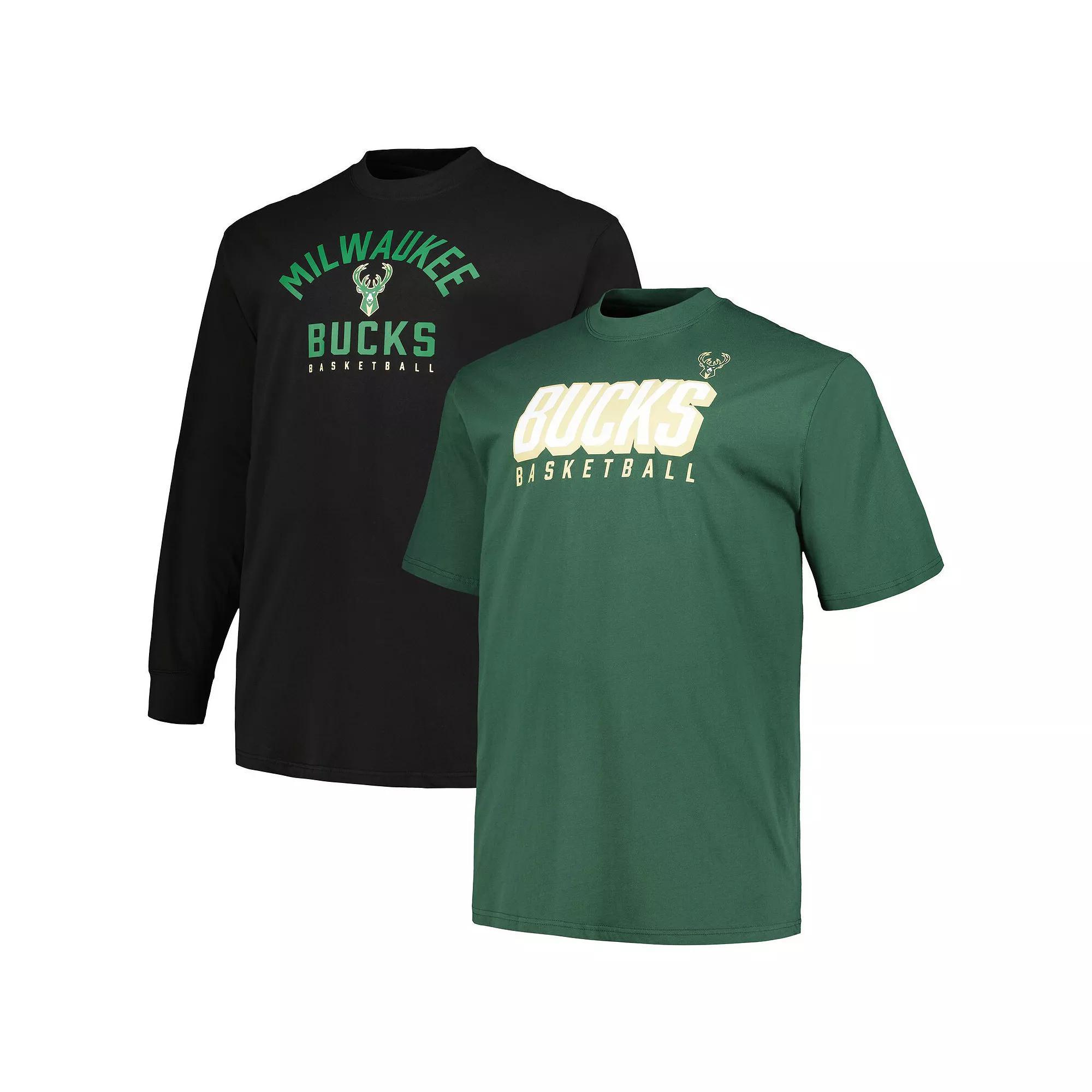 Men's Fanatics Branded Hunter Green/Black Milwaukee Bucks Big & Tall Short Sleeve & Long Sleeve T-Shirt Set, Size: 2XB, Team Product Image