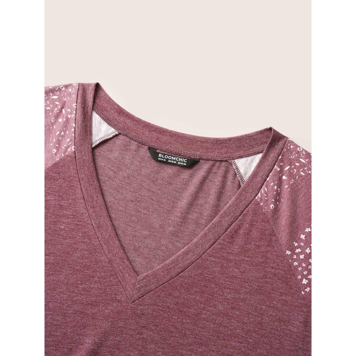 Plus Size Ditsy Floral Patchwork Raglan Sleeve Pocket Dress Russet Women Casual Non V-neck Short sleeve Curvy Midi Dress BloomChic 28/5X Product Image