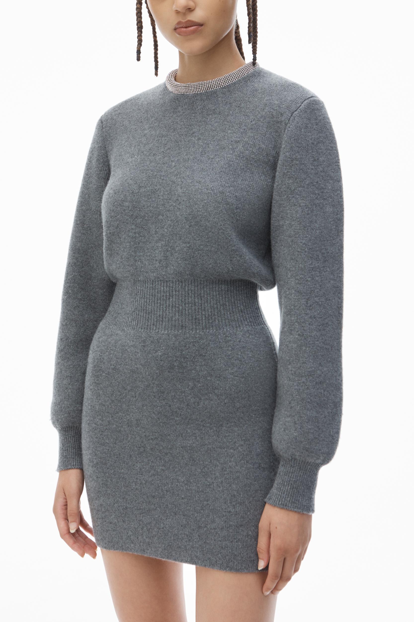 Long Sleeve Dress In Wool Blend With Crystal Hotfix Trim Product Image