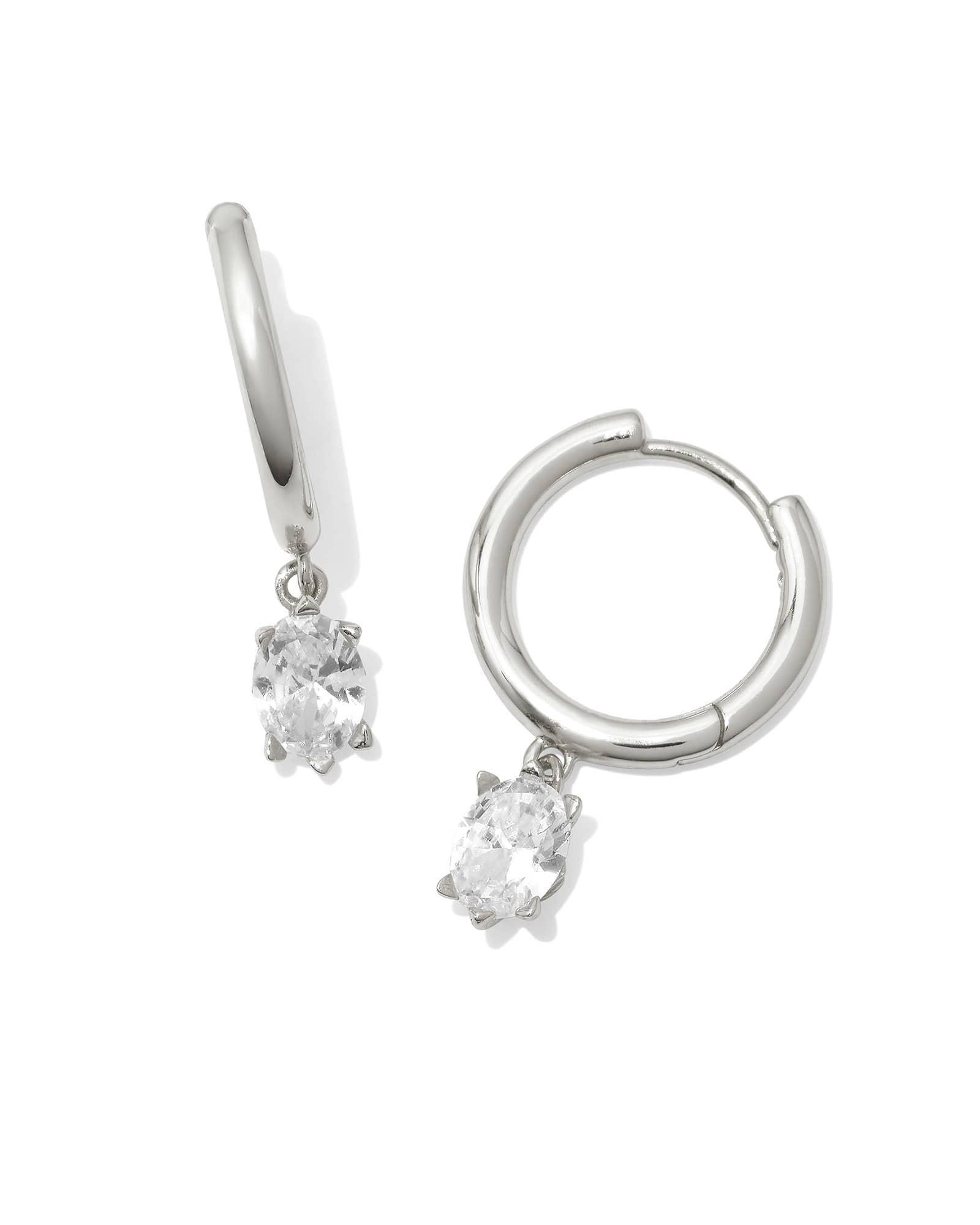 Cailin Silver Single Stone Huggie Earrings in White CZ Product Image